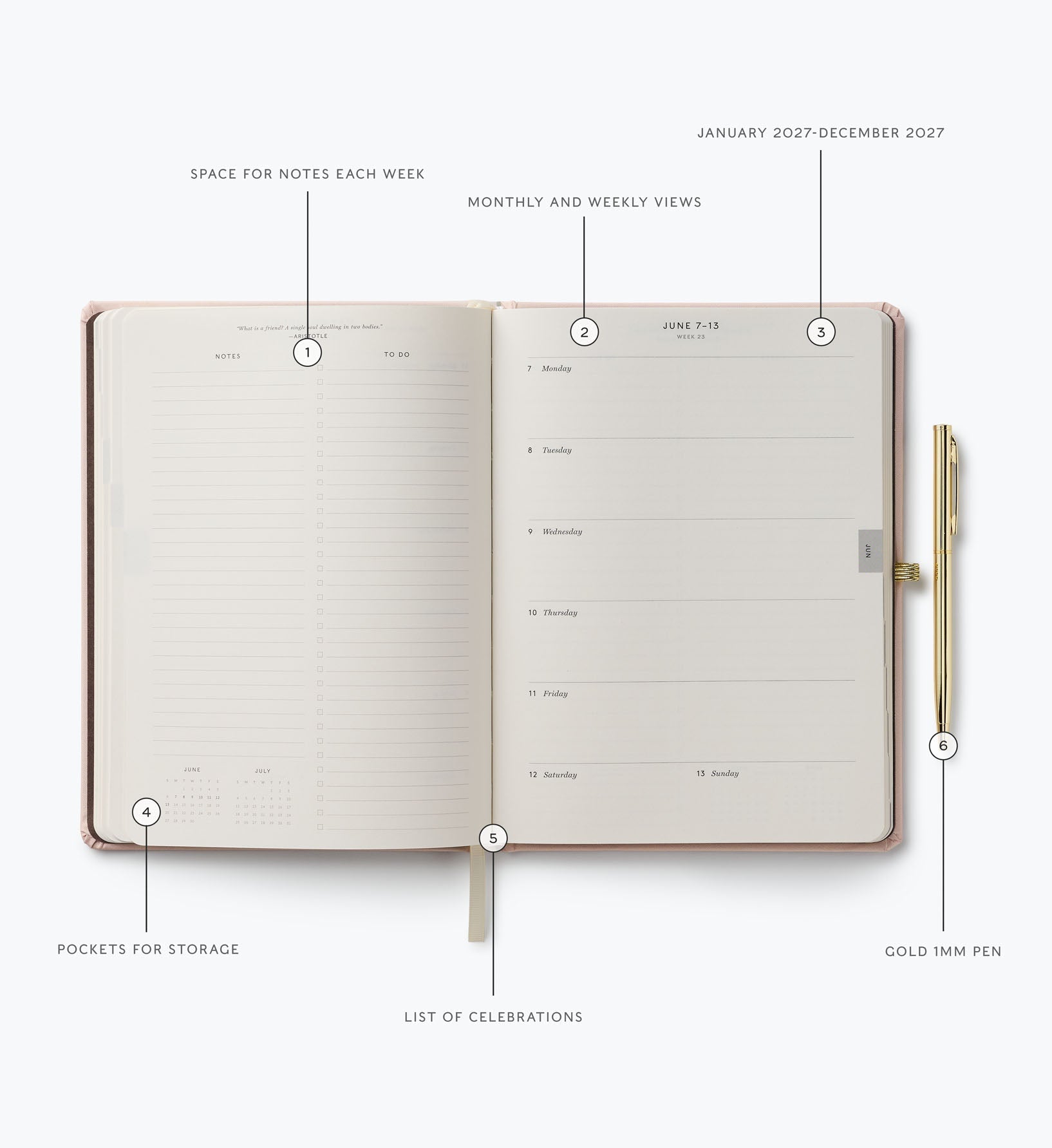2027 12-Month Hardcover Planner with Pen - Paisley
